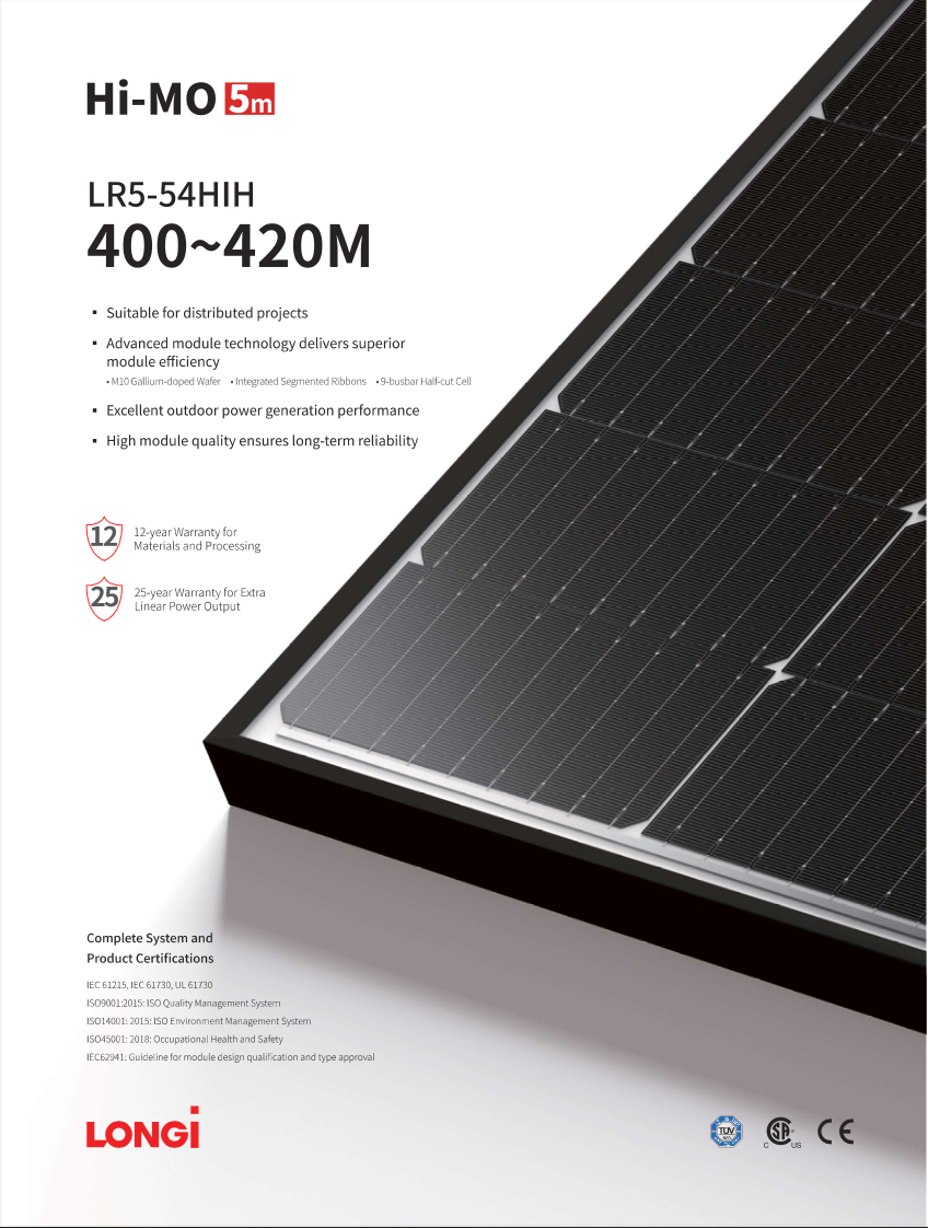 Panou Fotovoltaic LONGI HI-MO 5m LR5-54HIH-410M, black frame, 410W